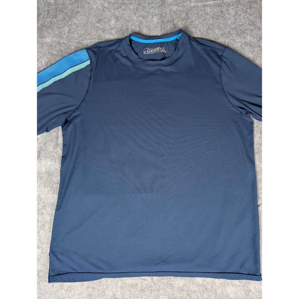 Gerry Mens Long Sleeve Performance Shirt Navy Blue Striped‎ Sleeve Crew Neck XXL - Picture 2 of 7